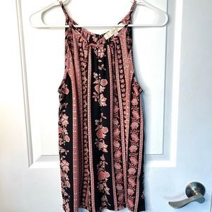 LOFT Paisley Black and Pink Tank Top Size M